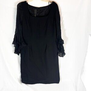Vintage Kir Womens Black Dress with Sheer Sleeves Size 12